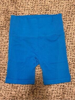 All in Motion Electric Blue High-Rise Ribbed Spandex Biker Shorts